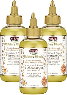 African Pride Moisture Miracle 5 Essential Oils (3 Pack) - Contains Castor, Grapeseed, Argan, Coconut & Olive Oil, Seals i...