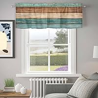 Vista 6 de Cortinas de cocina estilo granja con cenefas para ventanas en color teja turquesa verde marrón con bolsillo para barra, tratamiento de ventana