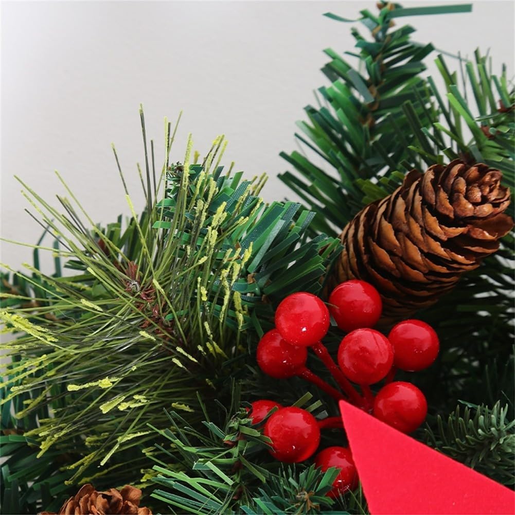1 couronne de Noël artificielle, 30 cm ronde verte, couronne de Noël d'extérieur avec pommes de pin et baies rouges décoratives