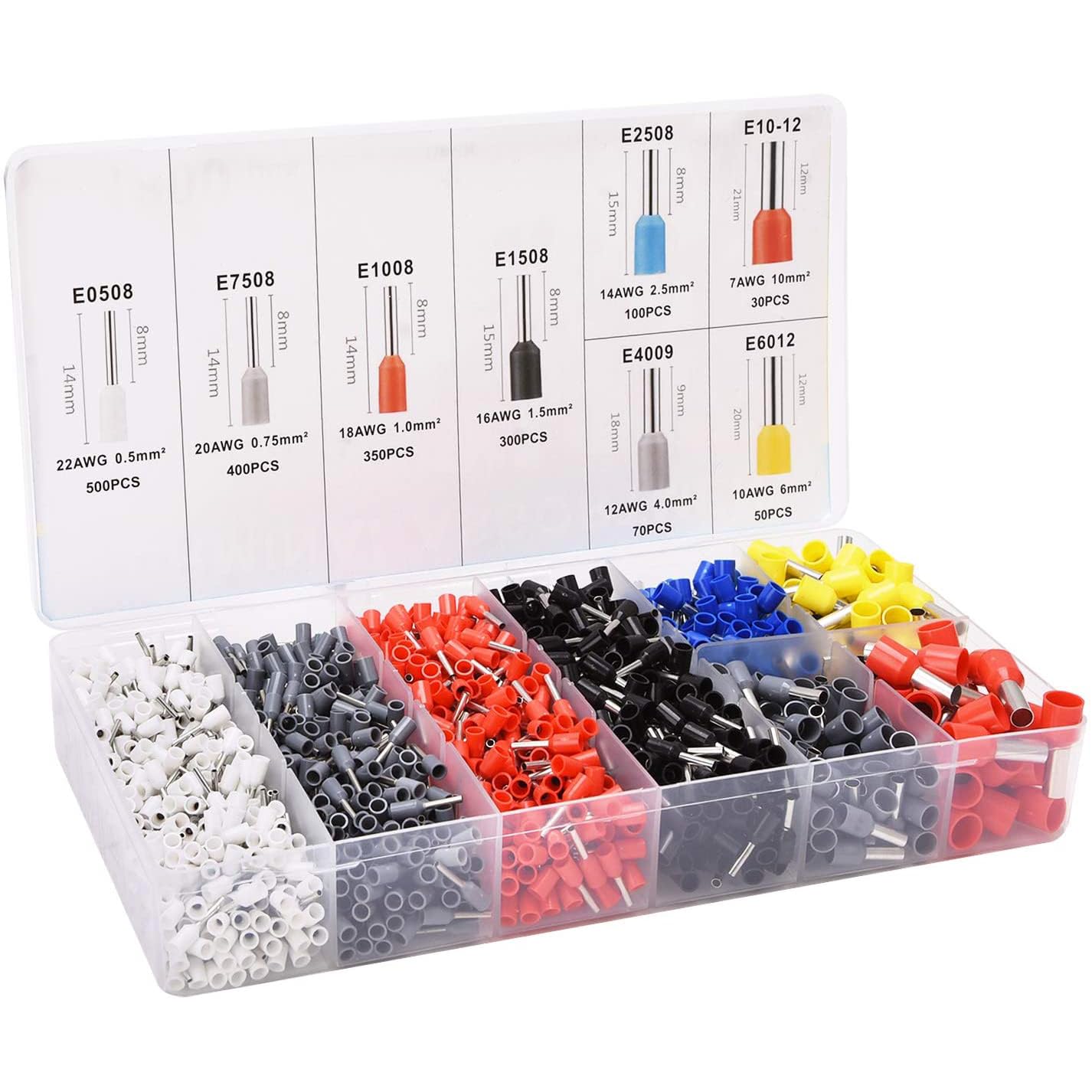 Wire Ferrules Terminals Kit Ferrule Crimping Tool Kit Assortment Wire Crimp Pin Terminal Connector Wire Ends Terminals (6-4 and 1640PCS Kit)