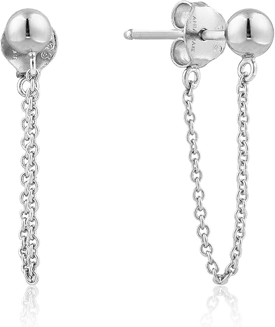 925 Sterling Silver Dangling Arty Mod Drop Chain Ball Stud Earrings for Women