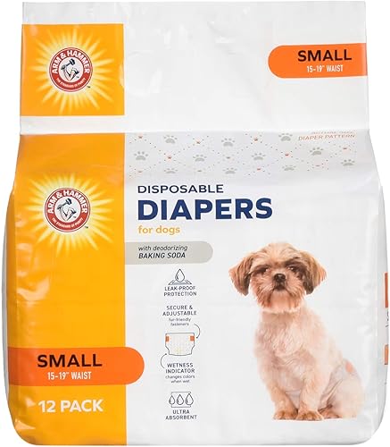 Arm & Hammer Pañales para mascotas para mascotas, tamaño pequeño, 12 unidades, ultra absorbentes, ajustables con protección a prueba de fugas e