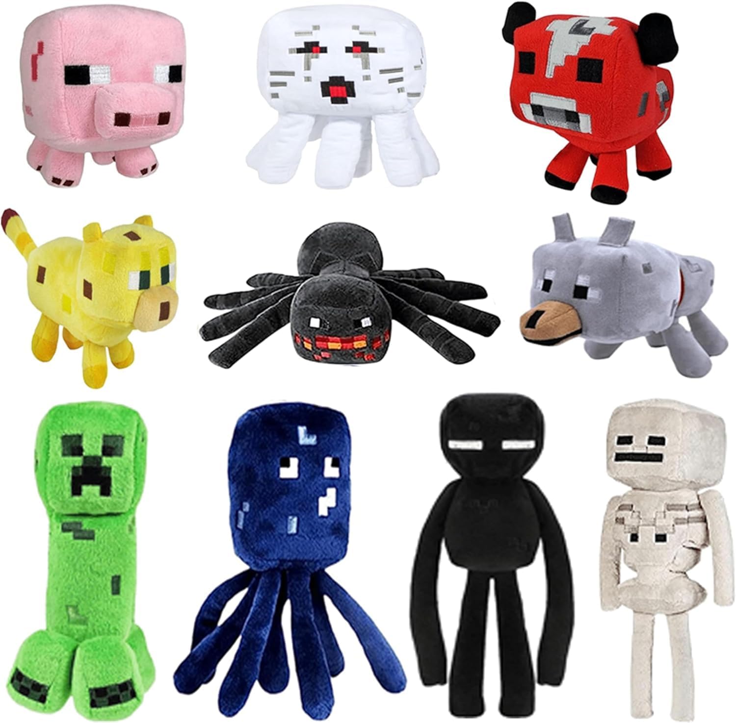 Yipeizi 10PC Creeper Plush Toys, Baby Pig, Mooshroom Baby, Crawling, Wolf, Sheep, Enderman, Skeleton Sagittarius, Spider, Squid, Game Plush Stuffed Toys. Halloween Christmas Fan Gift