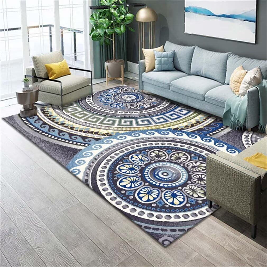 Tapis chambre ado 140x200cm en vinyle résistant gris et bleu pour sol et bureau