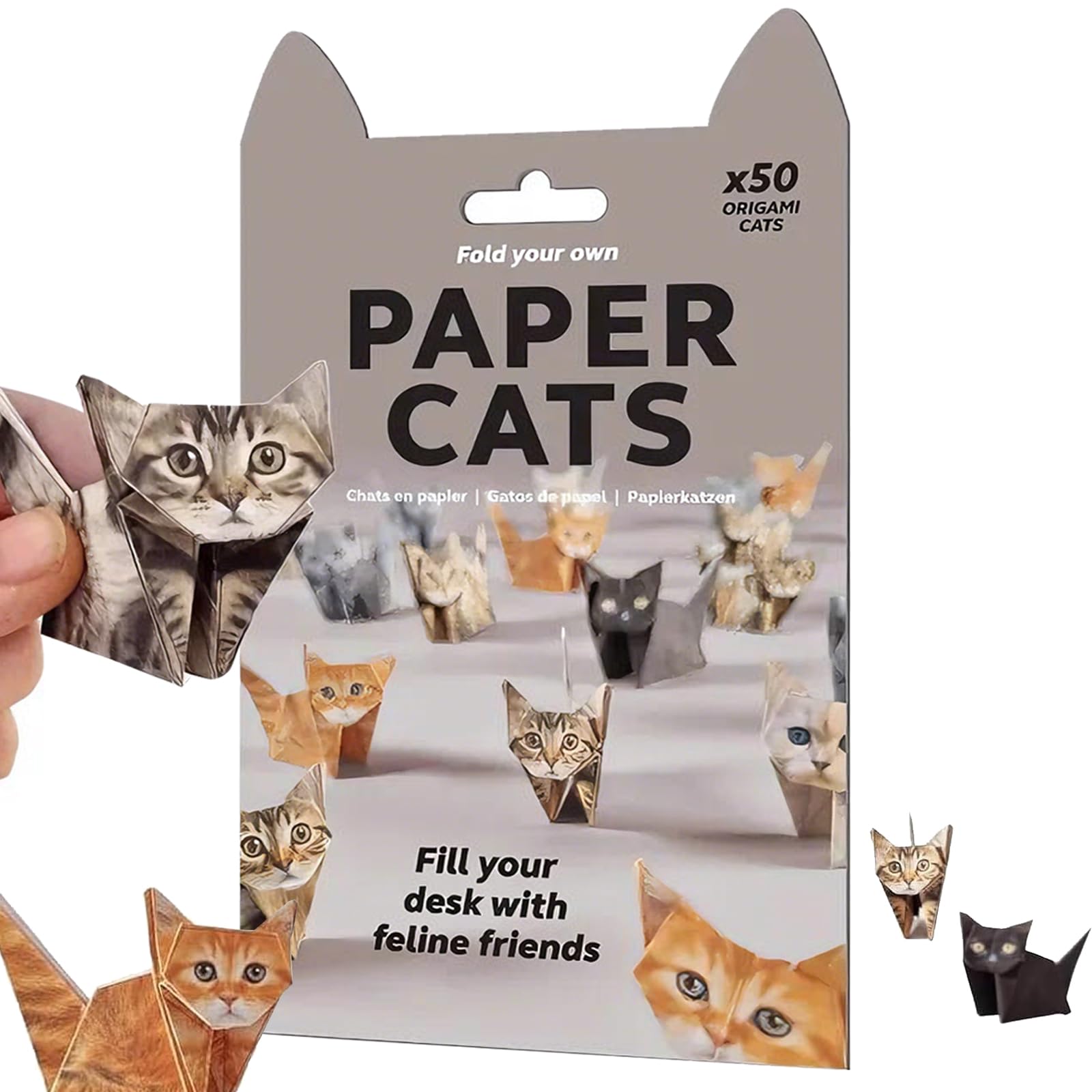Wihozte 1Pcs Cat Diy Paper Cats Kit, 50 Sheets Cat Origami Paper Cats Origami To Fold Cute Cat Figures, Fun Craft Activity For Adults Kids, Unique Kitten Lover Gift & Desk Decoration (12X12cm - 1Pcs)