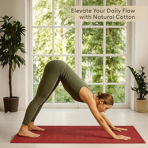 Miniatura 2 de LFH Home - Tapete de yoga de algodón hecho a mano para ejercicio, entrenamiento, fitness, perfecto y de alta calidad, ecológico, tejido de algodón