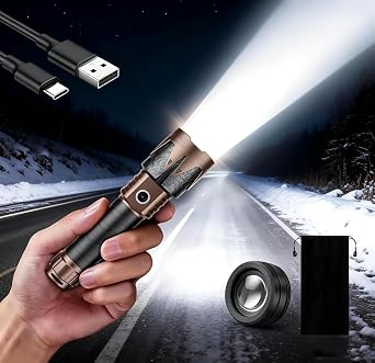 SKYFIRE Rechargeable Flashlight High Lumens with Ignition Lens,5000mAh Fire-Starting Tactical Flashlight,Emergency Survival Gear for Camping Outdoor,6Modes Waterproof Zoomable Small Flash Light