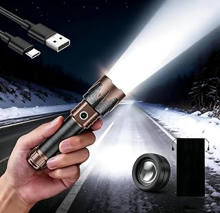 SKYFIRE Rechargeable Flashlight High Lumens with Ignition Lens,4000mAh Fire-Starting Tactical Flashlight,Emergency Survival Gear for Camping Outdoor,6Modes Waterproof Zoomable Small Flash Light