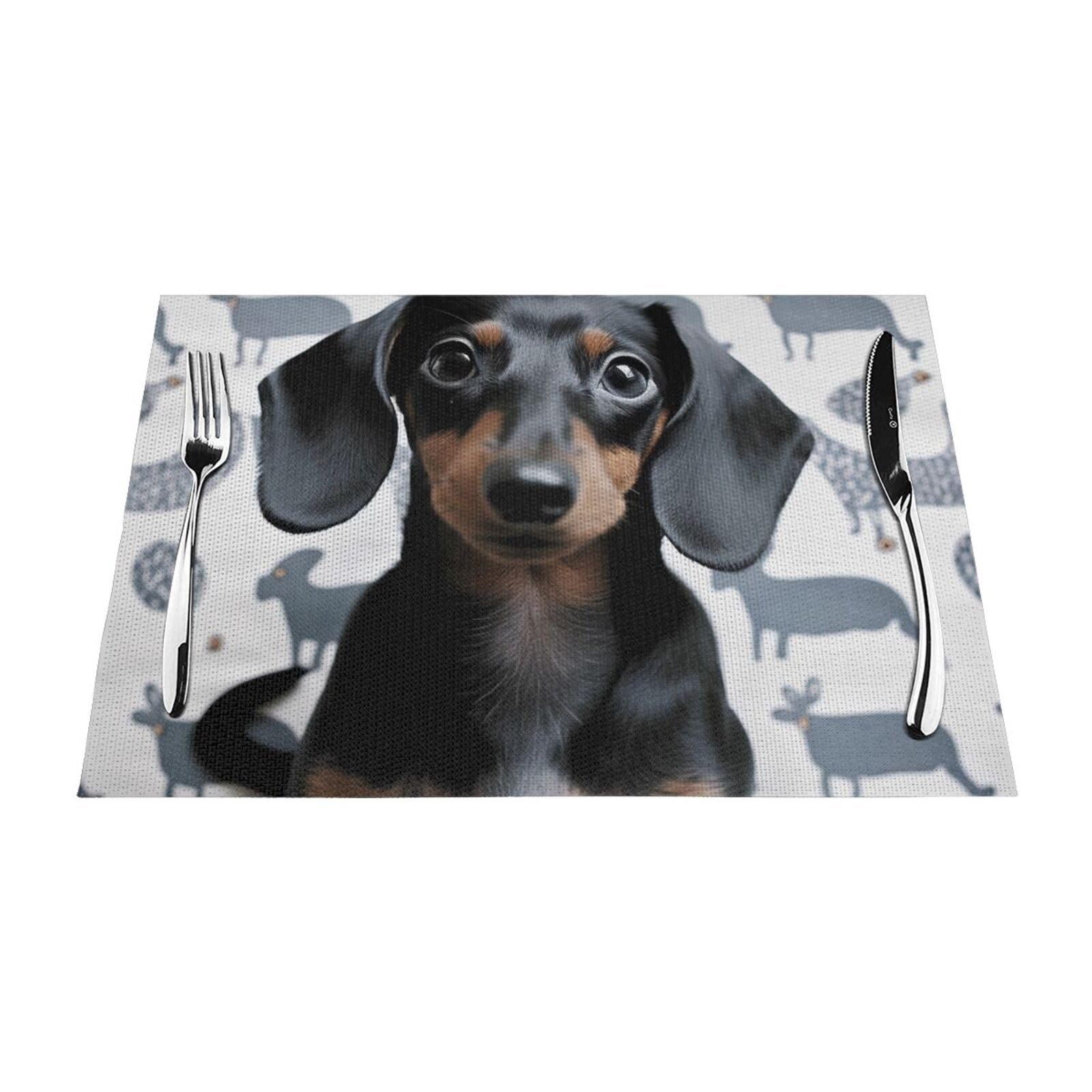 Cute Dachshund Dog Printed PVC Placemat 6 PCS for Kitchen Dining Table Heat-resistand Washable Table Mats 18x12 in