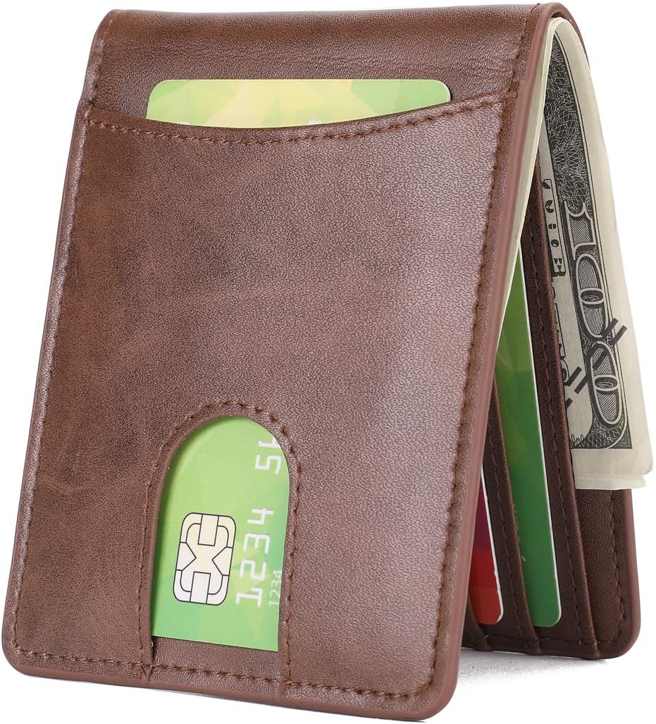 HISSIMOSlim Front Pocket Wallet for Men Billfold with ID Window Quick Access Slot and RFID Blocking