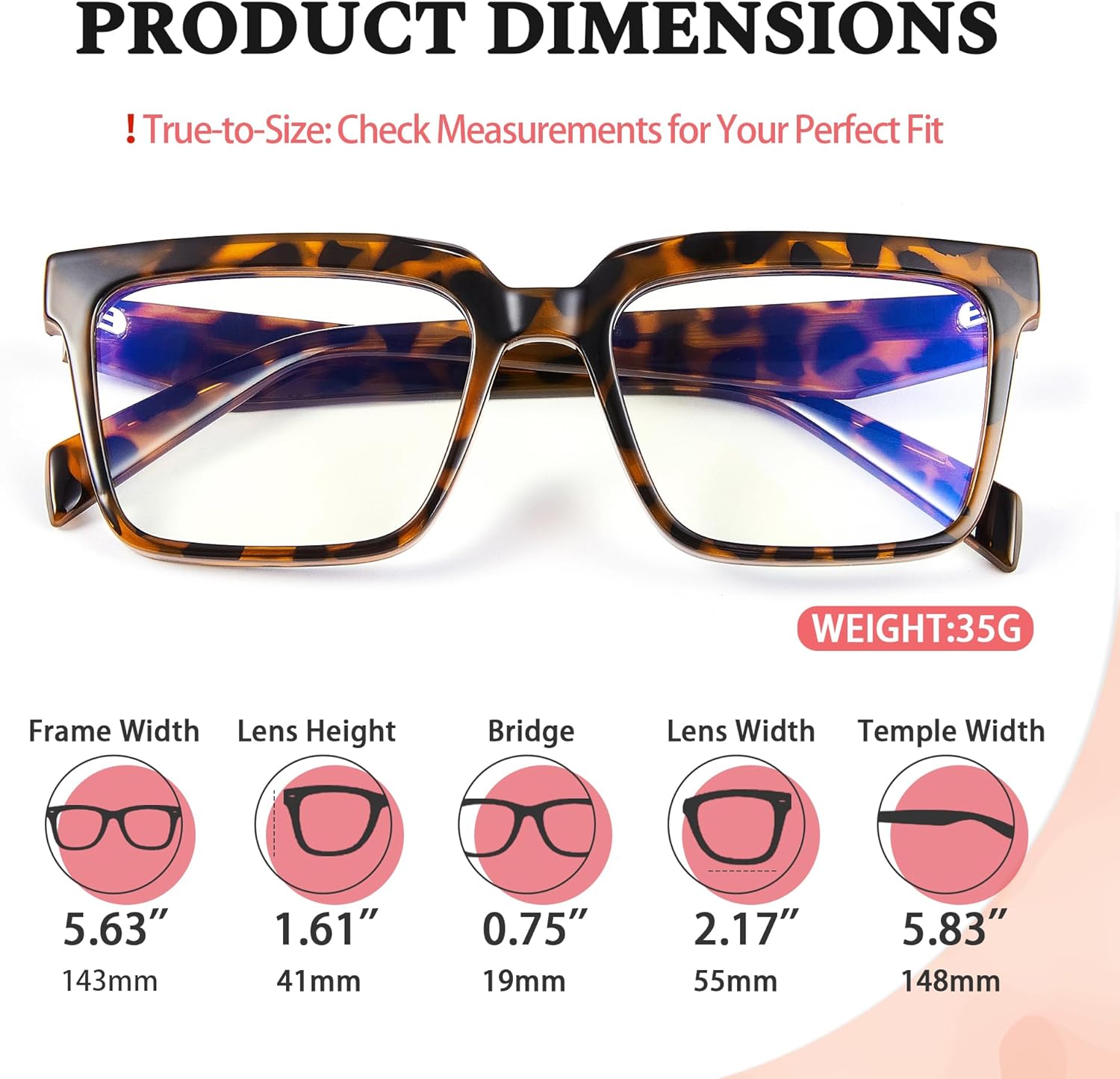 Blue Light Blocking Glasses for Women Men, Square Thick Frame Anti Eyestrain & UV Glare JF6218 - Image 4