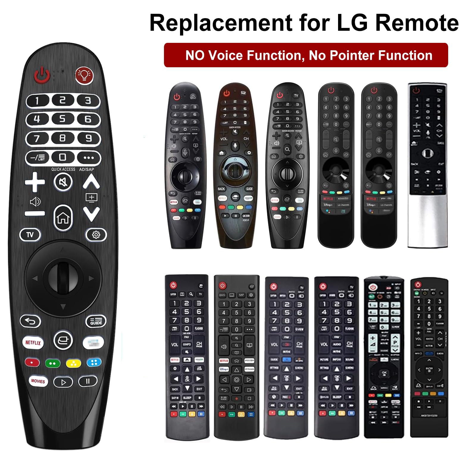 Telecomando retroilluminato compatibile con LG Smart TVs, universale telecomando ricambio adatto a LG telecomando a infrarossi - Senza funzioni vocali e puntatori