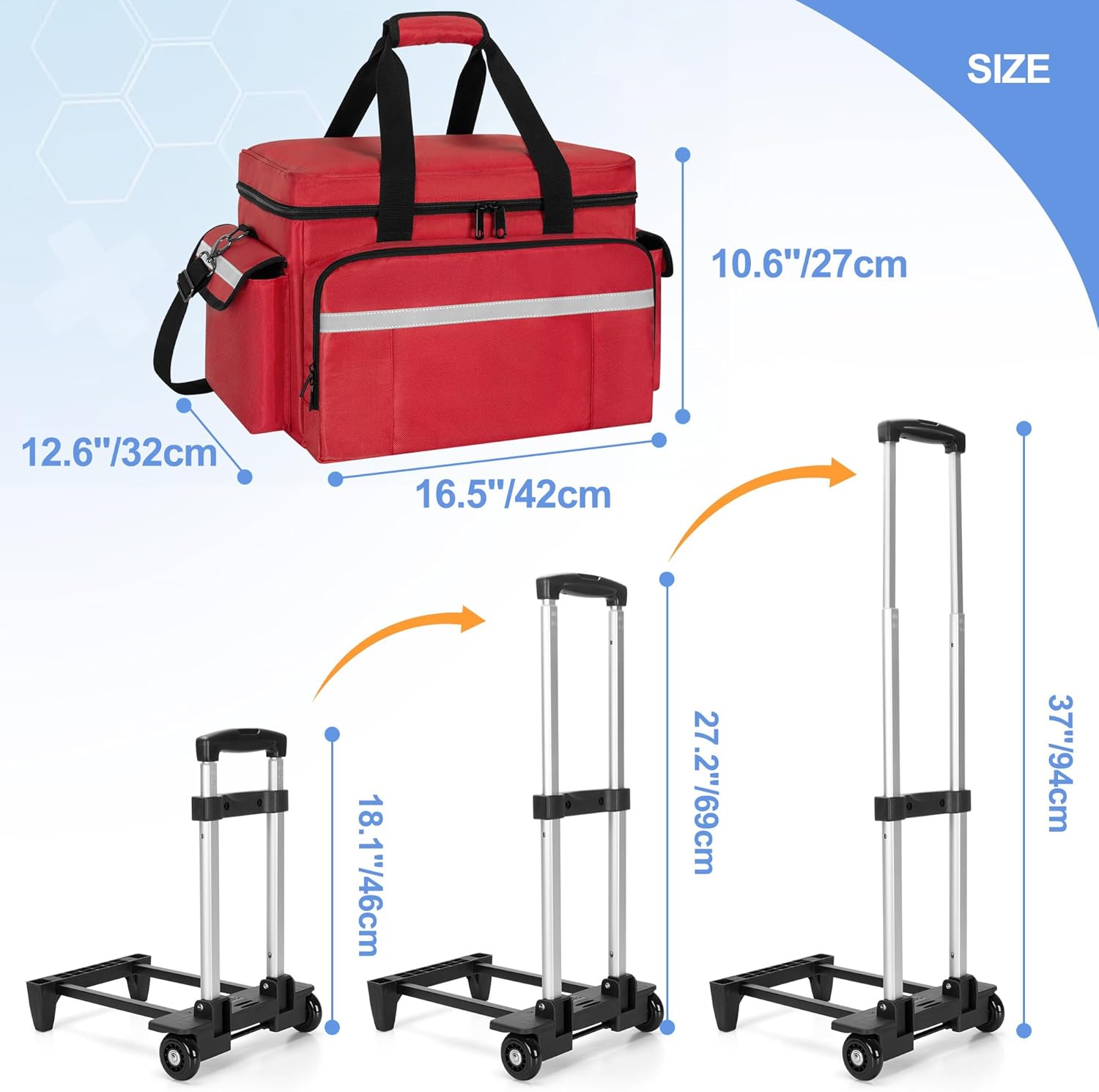 Trunab Medical Bag on Wheels with Detachable Trolley, Rolling Nurse Tote with Removable Dividers, First Responder Bag Empty with Adjustable Shoulder Strap for Nurse, Doctor