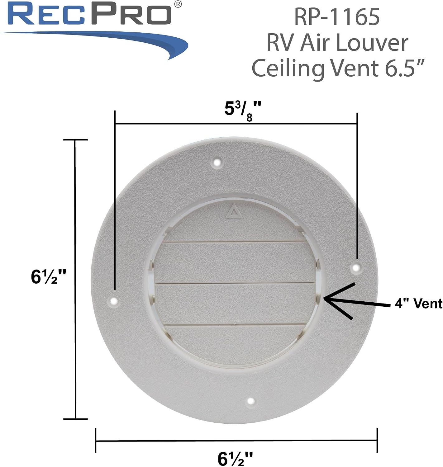 RecPro RV Air Louver Ceiling Vent 6.5" | Fully Adjustable | for 4-5/8" Ducting (1-Pack)