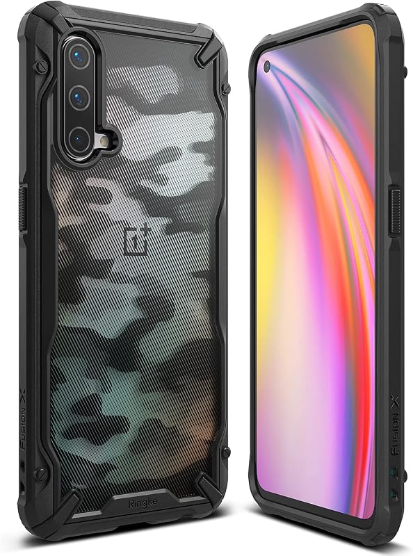 Ringke Fusion-X Compatible con Funda OnePlus Nord CE 5G, Diseño de Camuflaje Parte Trasera de PC Dura A Prueba de Golpes Marco de TPU Avanzado Resistente Parachoques Cubierta del Teléfono - Negro Camo