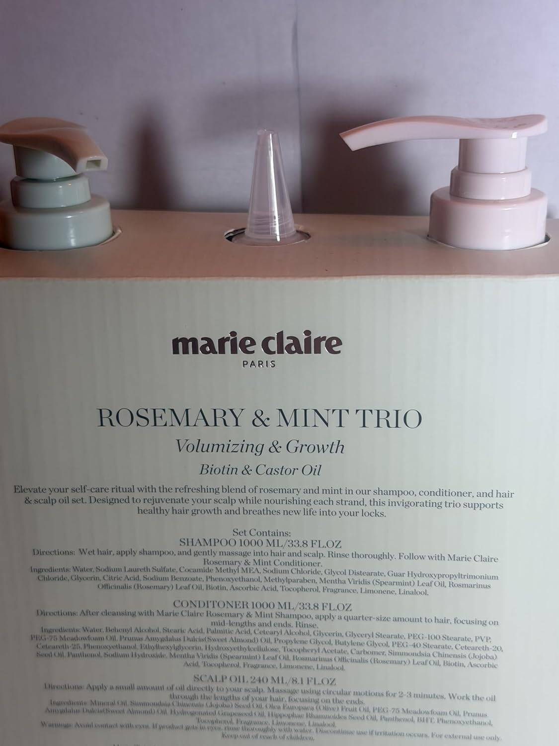 Marieclaire ROSEMARY & MINT TRIO Volumizing & Growth, Biotin & Castor Oil, Shampoo Conditioner Hair Mask Set