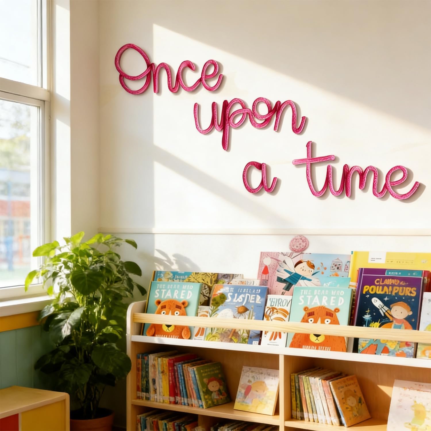 Once Upon a Time Sign Nursery Decor Once Upon a Time wire Wall Sign Decor for Reading Corner Kids Room Family Bookshelf Home Décor Birthday Present DIY Decoration (Rose)