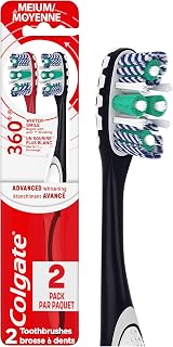 Colgate 360 Optic White Advanced Whitening Toothbrush, Medium Adult 2-Pack: Whitening Cups Remove Stains & Bacteria