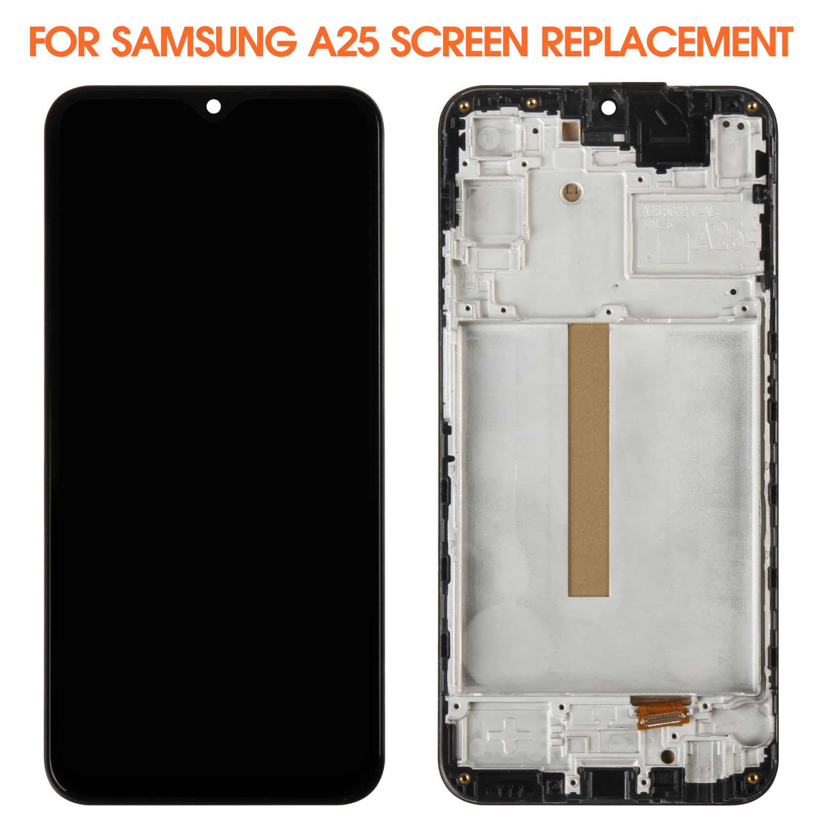 Pantalla LCD para Samsung A25 5G Pantalla LCD para Samsung Galaxy A25 5G SM-A256E A256B A256U Incell Digitalizer Pantalla Táctil Asamblea con Herramientas (Negro con Marco, Sin Huellas)