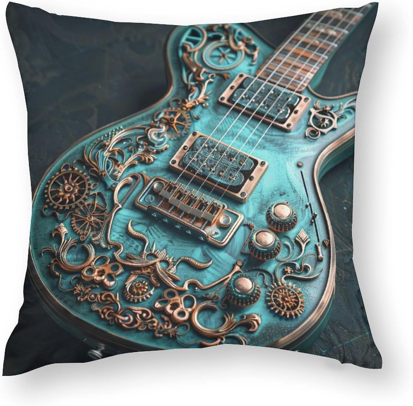 Fantasy Steampunk Guitar Pillowcases Set of 2 Cushion Case for Couch Bed Sofa, Funny Music Art Deco Throw Pillow Covers for Living Room Bedroom, 20x20 inch