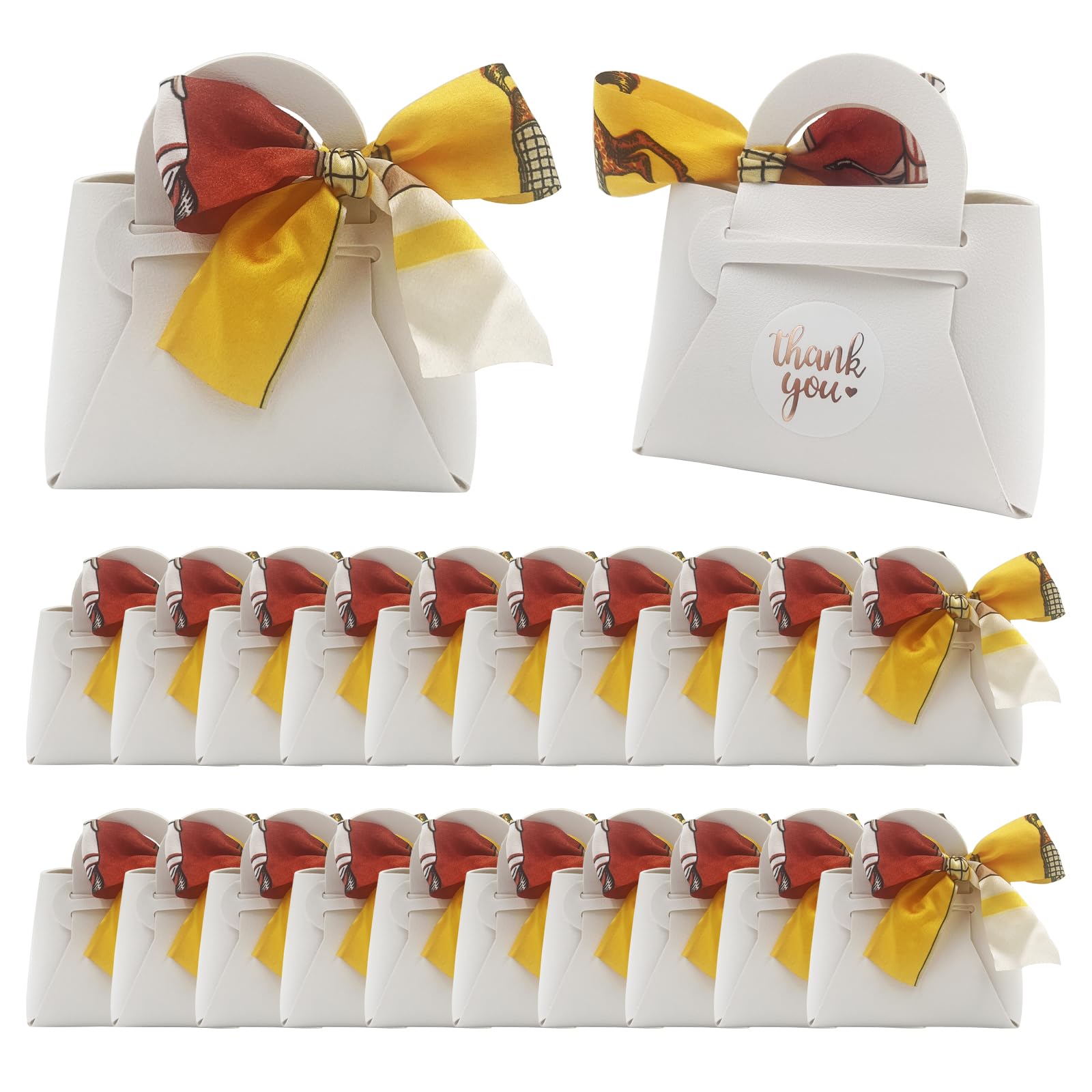 DUGYIRS 20 Pieces PU Leather Gift Bags with Satin Ribbon,Reusable Gift Boxes for Weddings,Birthday,Baby Showers,Candy(White) — image 1