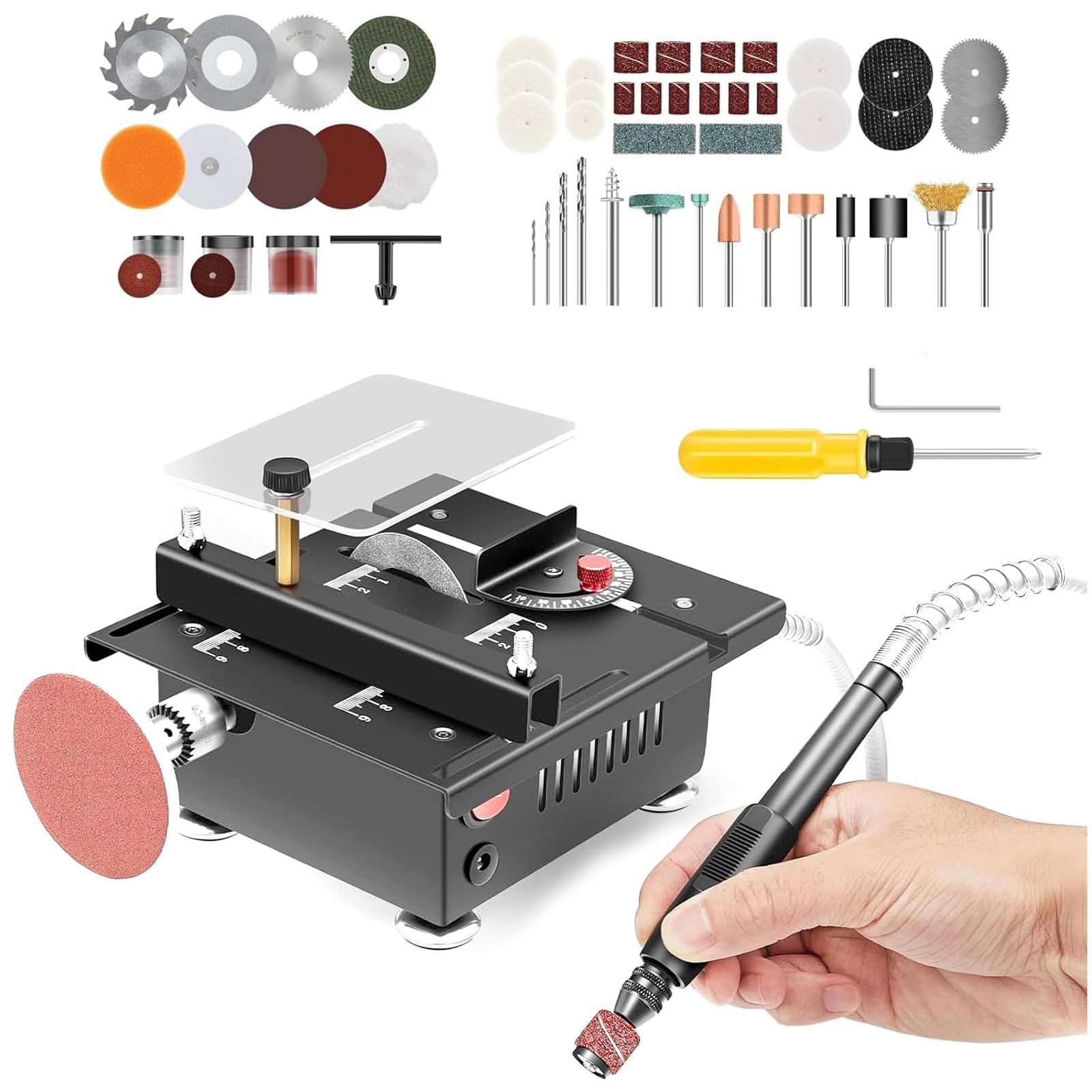 Saker Mini Multi-Functional Table Saw,Mini Table Saws for Crafts,Portable Minis Desktop Electric Saw for Plastic Acrylic Cutting,Accessories Attached for Cutting
