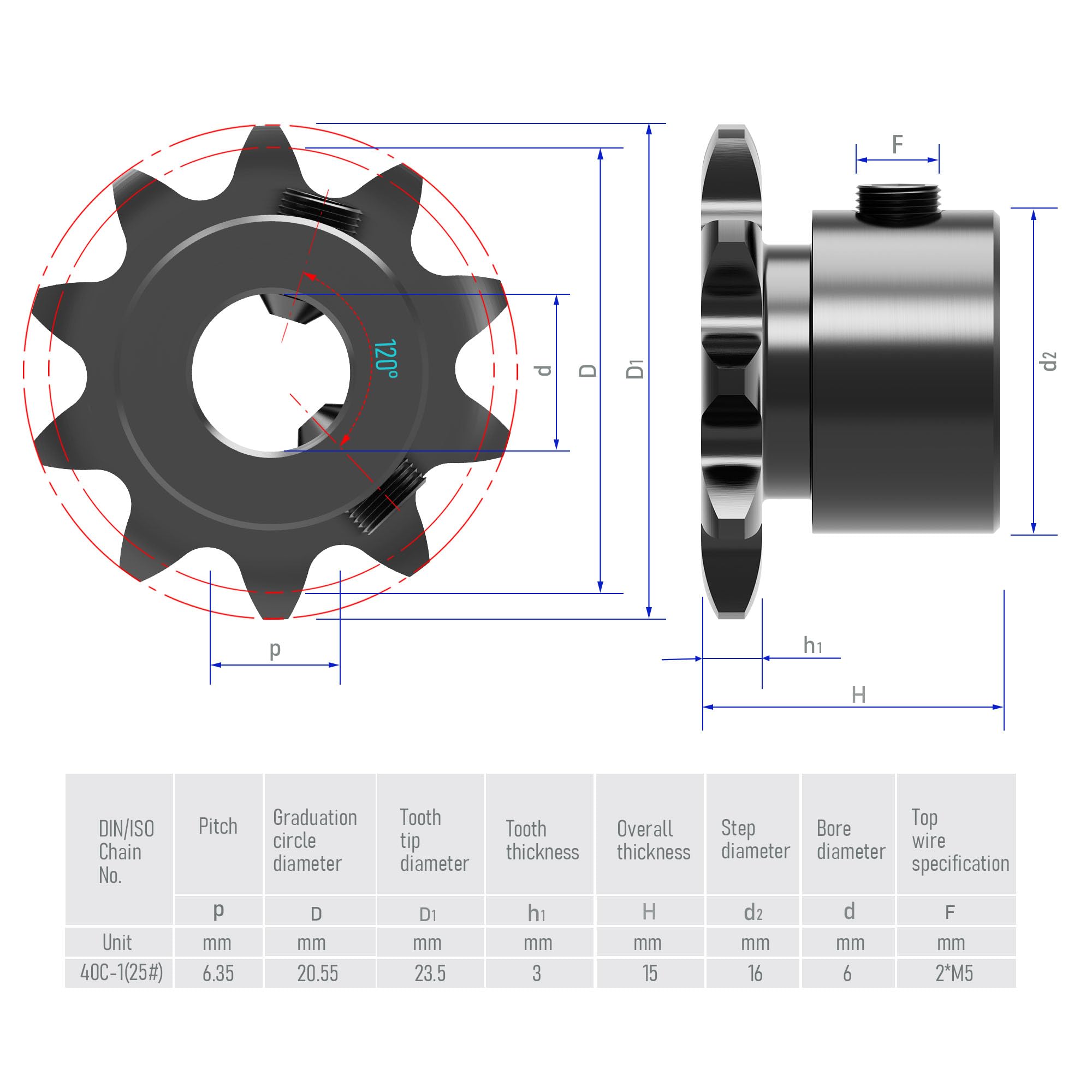 AJANTA INDUSTRIAL 41BS15 Roller Chain Sprocket, Finished with Keyway, Type B Hub #41 Chain 1