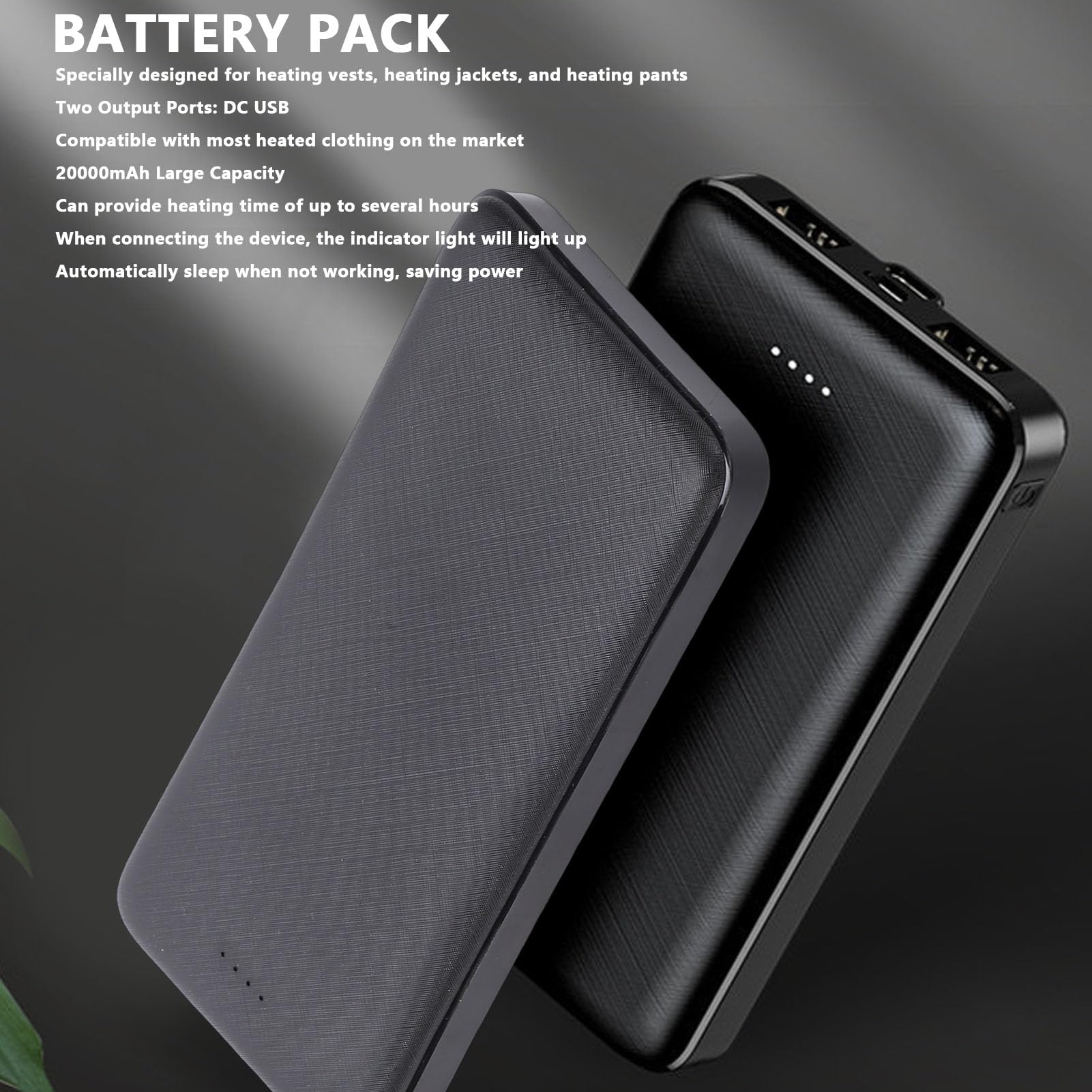 Fockety Batterie de Gilet Chauffant 20 000 MAh, 2 Ports de Sortie, Banque d'alimentation à Protections Multiples avec Indicateur LED, pour Veste Chauffante, Vêtements, Pantalons, Petits