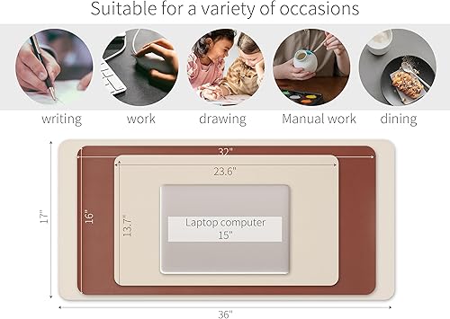 Miniatura 6 de RENMTURE Tapete de escritorio de piel sintética de dos tonos de doble cara, organización y accesorios de escritorio, para el hogar y la oficina,