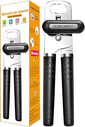 Abrelatas manual de mano resistente borde liso agarre cómodo rueda de corte afilada perilla de giro fácil de gran tamaño abridor de botellas