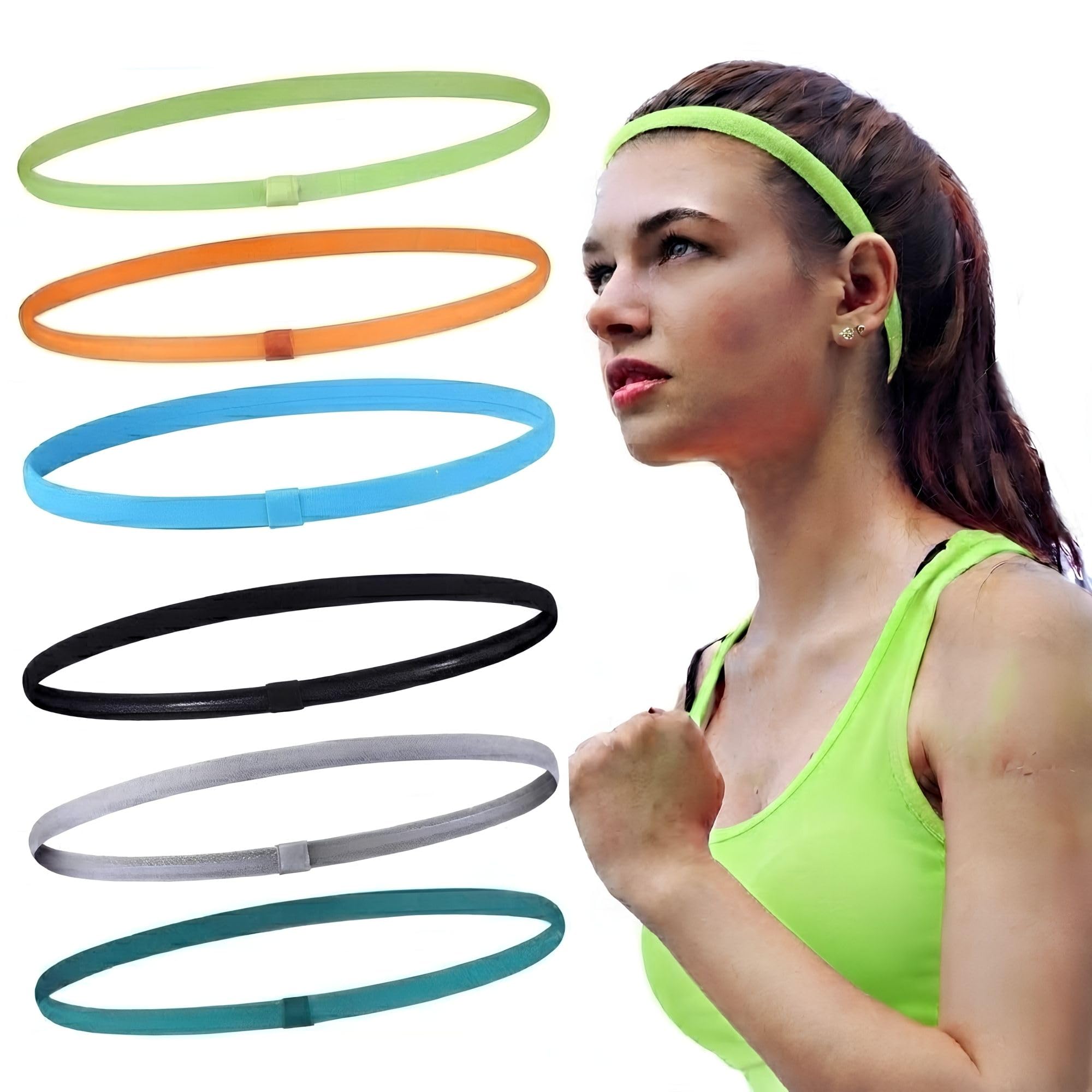 Hian Sports Headband for Men & Women, Non-Slip Sweat Headband with Silicone Grip, Slim Stretch Athletic Hair Band for Running, Gym, Yoga, Fitness, Moisture-Wicking Fabric- Multicolor, Pack of 6-image-40