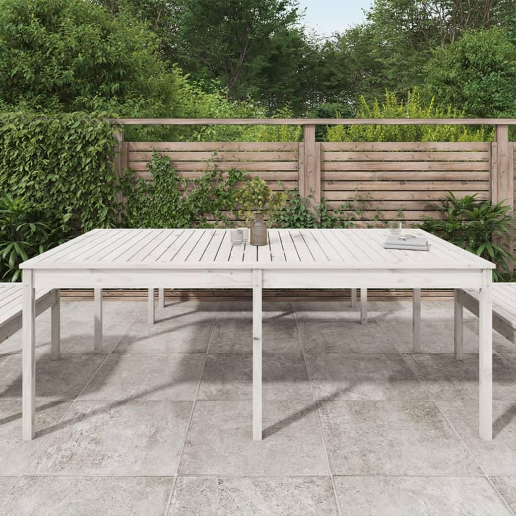 Stół ogrodowy lite drewno sosnowe 203,5 x 100 x 76 cm biały | Wytrzymały blat stołu, stabilna rama drewniana, na taras i balkon, instrukcja montażu w zestawie
