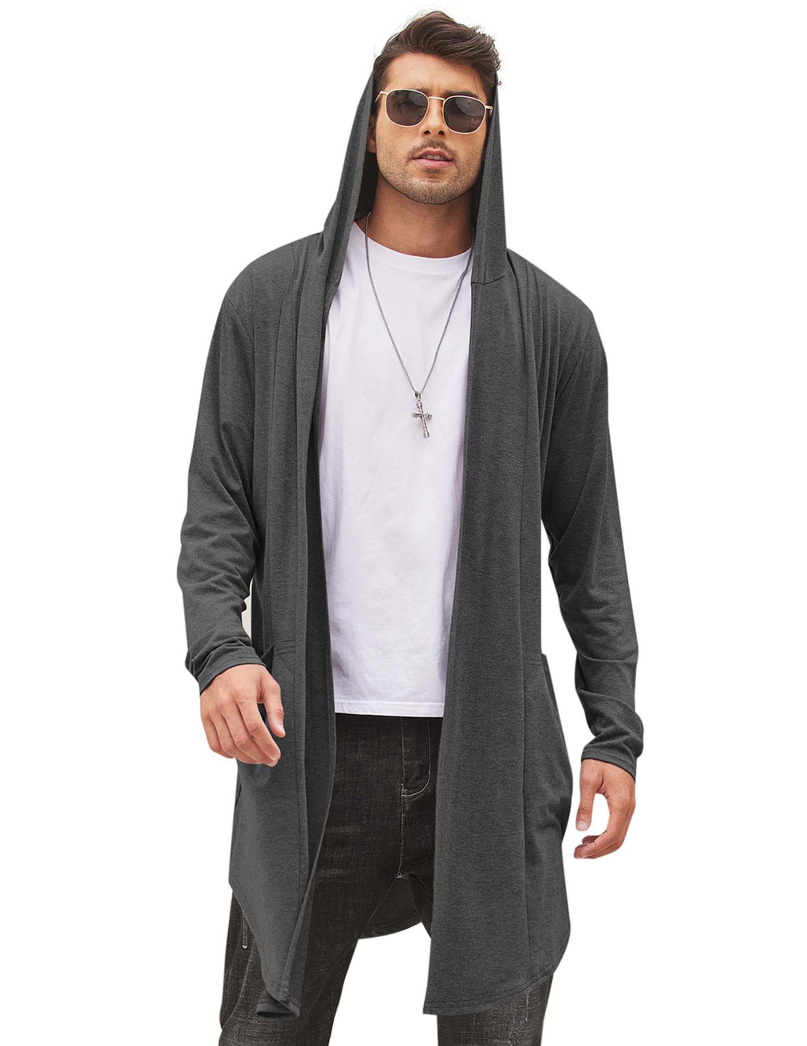 Hoodie Long Shawl Collar Cardigan Coofandy Mens Long Hooded
