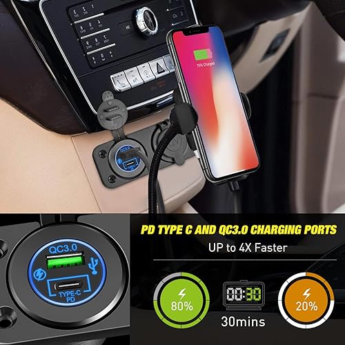 Miniatura 5 de Nilight QC 3.0 Cargador USB y encendedor de cigarrillos precableado 12V-24V Cargador de coche USB dual con enchufe de encendido de cigarrillos para