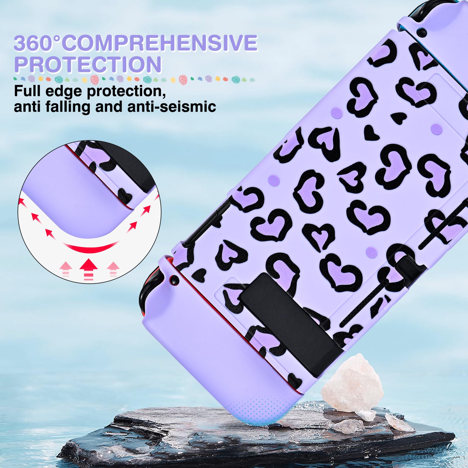 DLseego Étui de Transport pour Nintendo Switch, Housse de Transport et Coque Souple avec 4 Capuchons Joystick, 1 Breloque en Peluche en Forme de Cœur, Violet