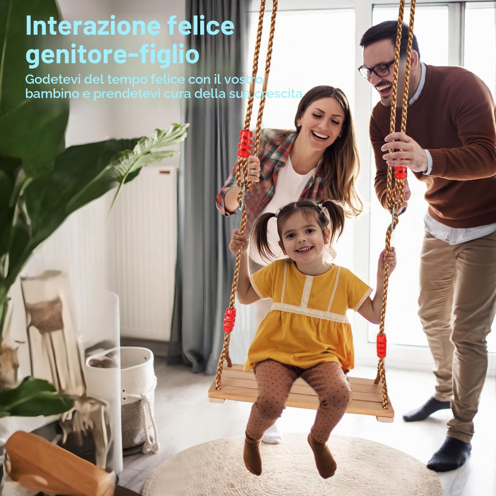 Altalena da Giardino per Bambini,Altalena Legno,Dondolo Bambini,Giochi da Esterno con Corda Regolabile,Borsa per Il Trasporto Adatto a Ragazzi e Adulti Che Non Pesano Più di 100 Chilogrammi