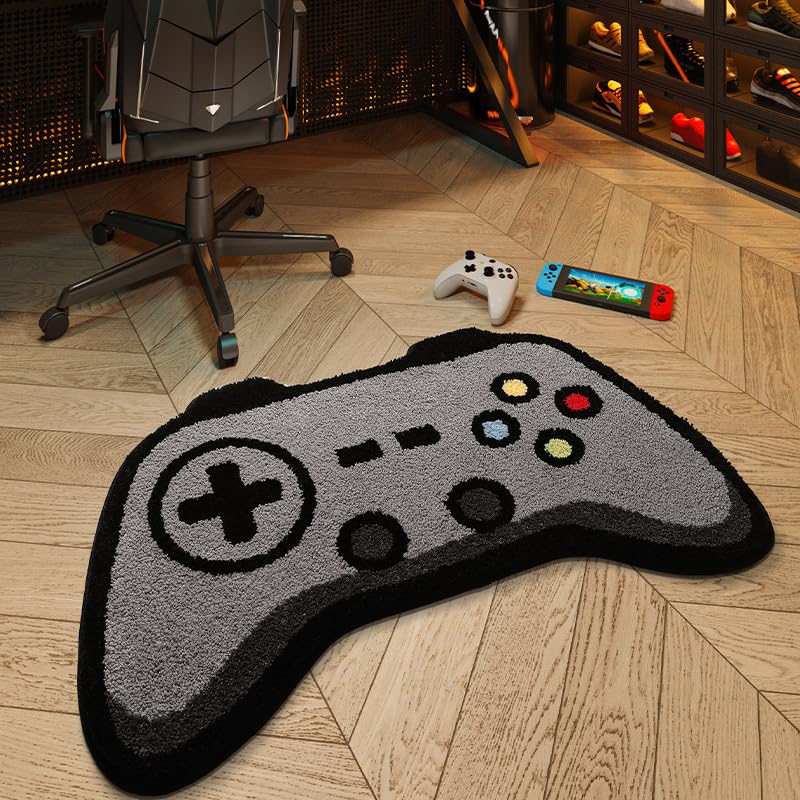 Gaming Rug for Kids Boy’s Bedroom Living Room Playroom Decor，Non-Slip Gamer Carpet Children Gaming Area Rugs (Grey, 24 in x 38 in