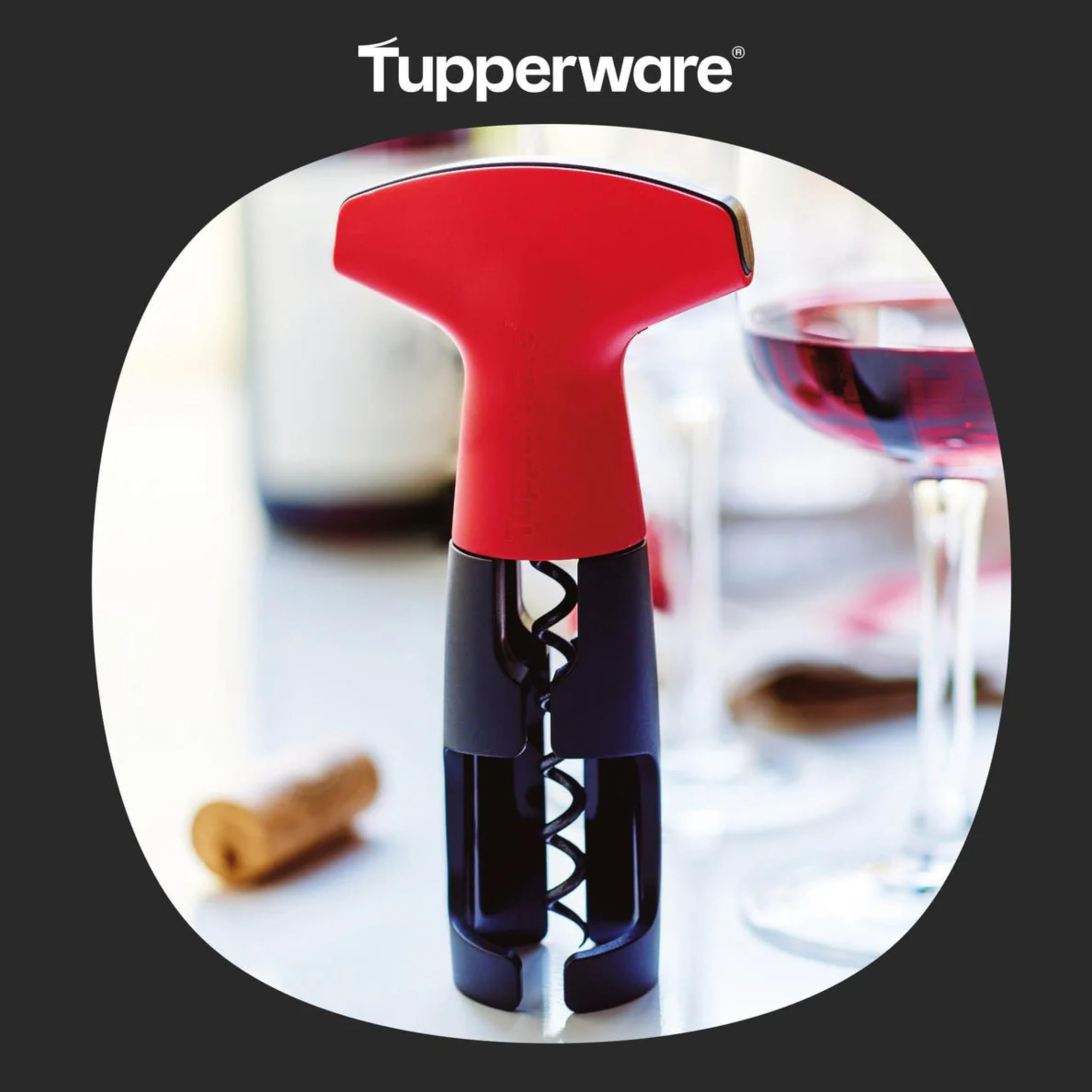 Tupperware Tire-Bouchon Haut de Gamme en Acier Inoxydable - Ouverture Facile Sans Effort - Poignée Ergonomique Antidérapante - Compact et Rangement Sécurisé - 8.1 x 4.2 x 16 cm - Cuisine Bar Voyage