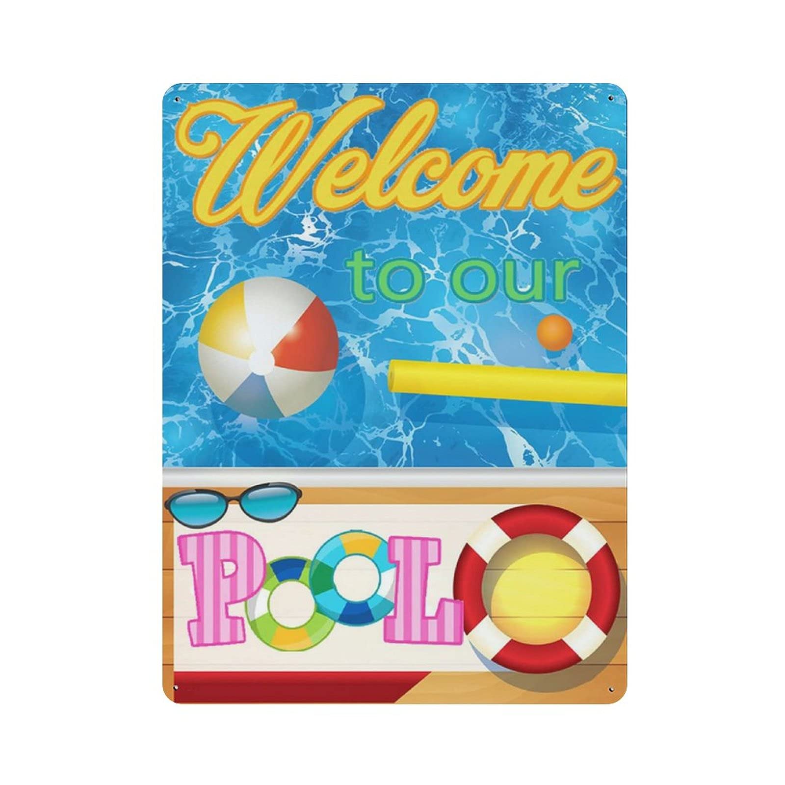 Targa In Metallo Vintage 20x30 Cm Welcome To Our Pool, Per Esterno E Interno - 2