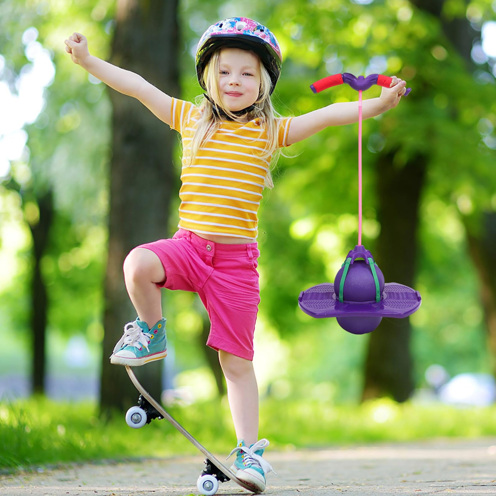 Hüpfball für Kinder mit Rutschfester PVC Oberfläche und Pedalfläche Outdoor Spielzeug mit Rillen Design Belastbar bis 100 Kg für Drinnen und Draußen Zufällige Farbe