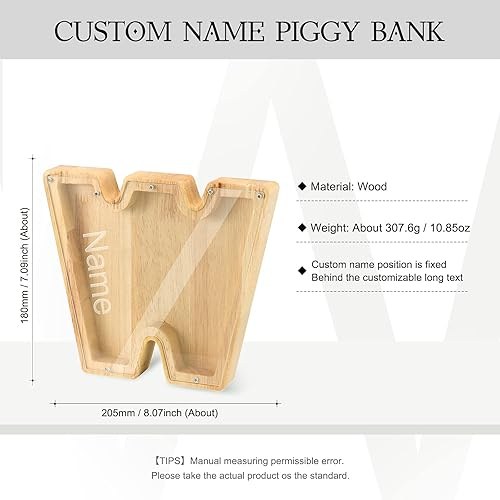 Miniatura 3 de Wooden Piggy Bank Personalized 26 English Alphabet Letter Coin Bank Custom Money Box Wooden Piggy Bank Gift for Kids Christmas Birthday Gift Home