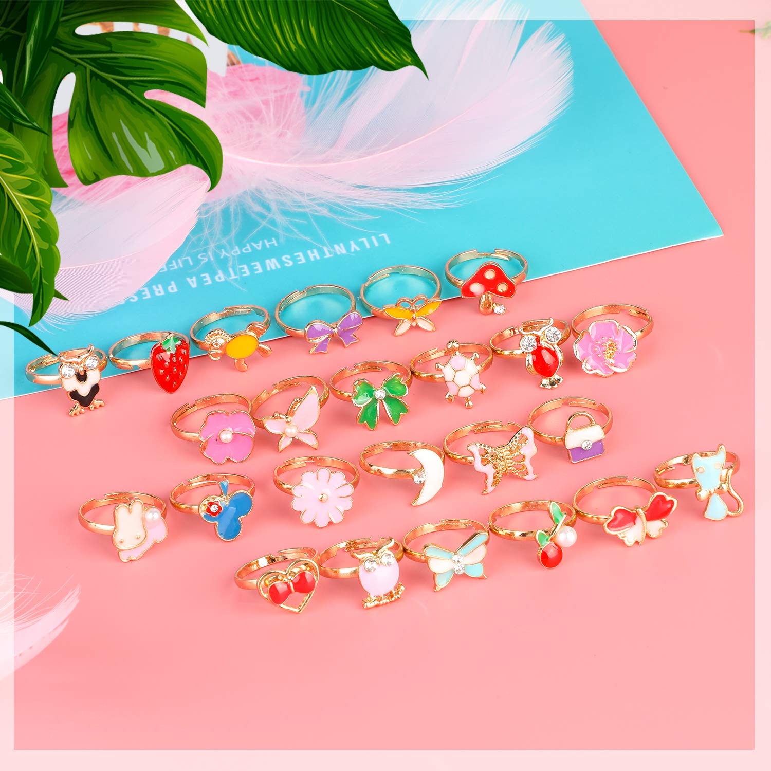 Hifot kinderringe mädchen Prinzessin Schmuck Set 36 Stück, Kristall Verstellbare Ringe für Mädchen mit Herzformkasten, Girl Dress up Rings Fingerringe