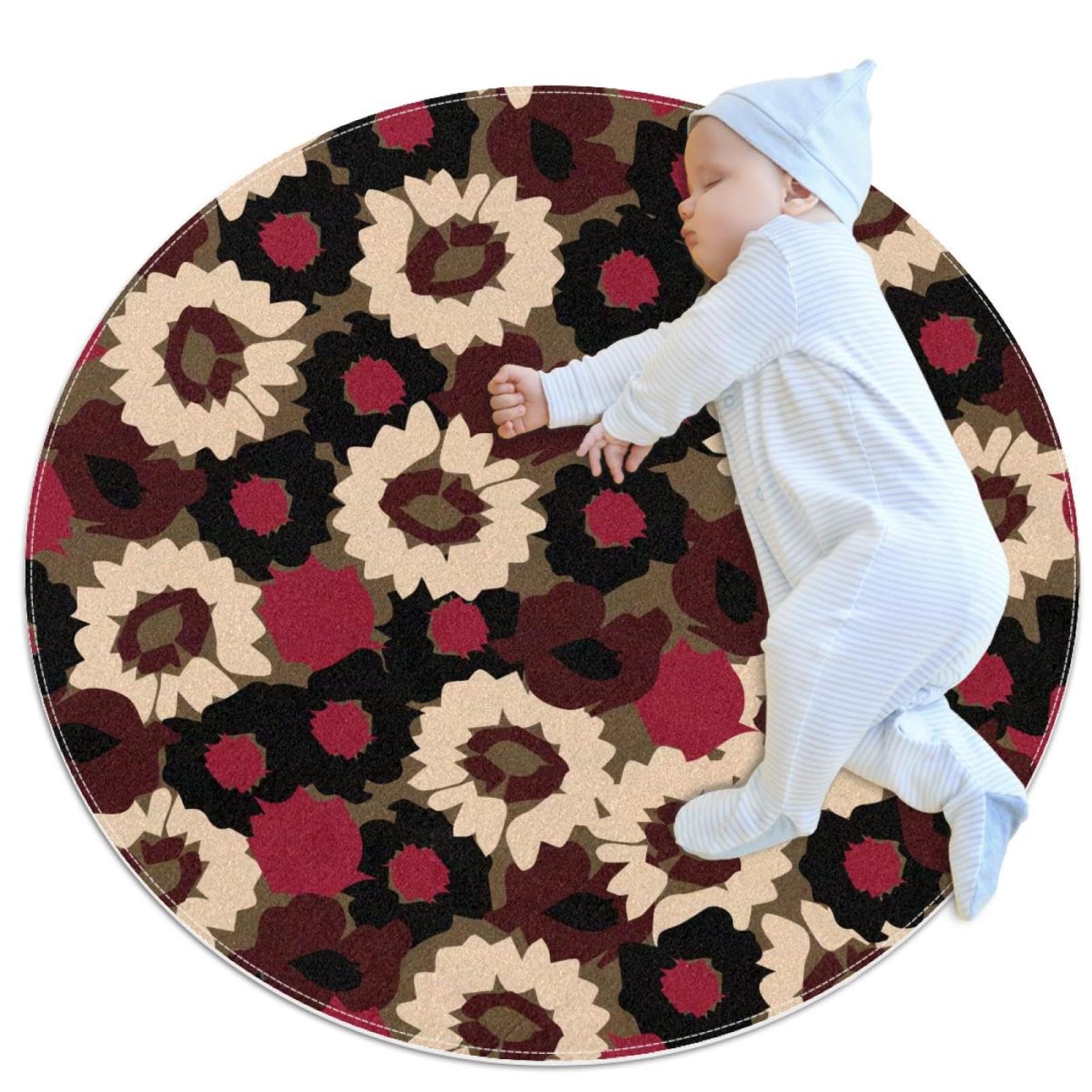 Tapis de salle de bain rond 1m motif tournesol camomille jaune