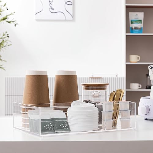 Miniatura 2 de Organizador de estación de café de acrílico para encimera, organizador de almacenamiento de condimentos de café y té con 4 compartimentos,