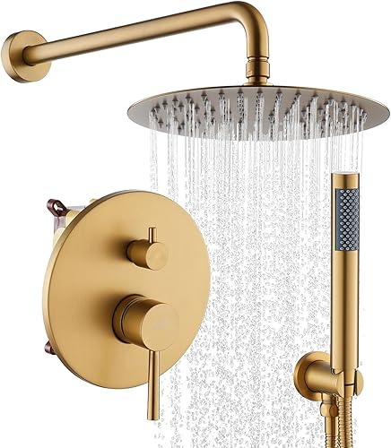 Miniatura 9 de CASAINC Kit de válvula de ducha y molduras, cabezal de ducha de lluvia redondo de 10 pulgadas con sistema de ducha montado en la pared (negro mate)