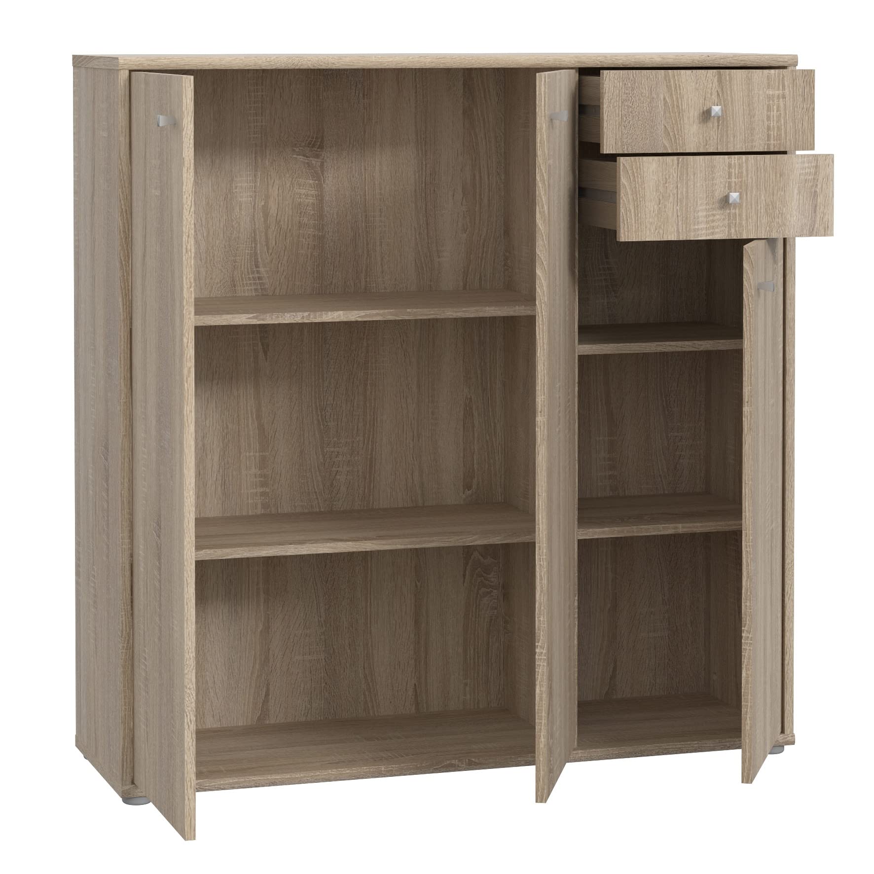 Newroom Kommode Sonoma Eiche Sideboard Modern - 108,8x111,1x34,8 cm (BxHxT) - Highboard Anrichte - [Albus.Two] Büro Arbeitszimmer Wohnzimmer