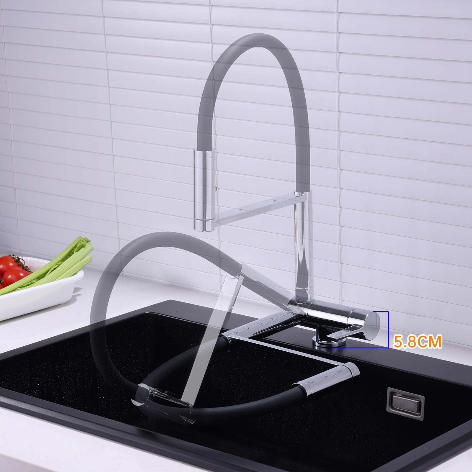 XJTNLB Grifo Cocina Abatible y Extensible Cromado Grifo Monomando Cocina Caño Alto Grifos Abatibles Fregadero Plegable 180° y Caño Giratorio 360°