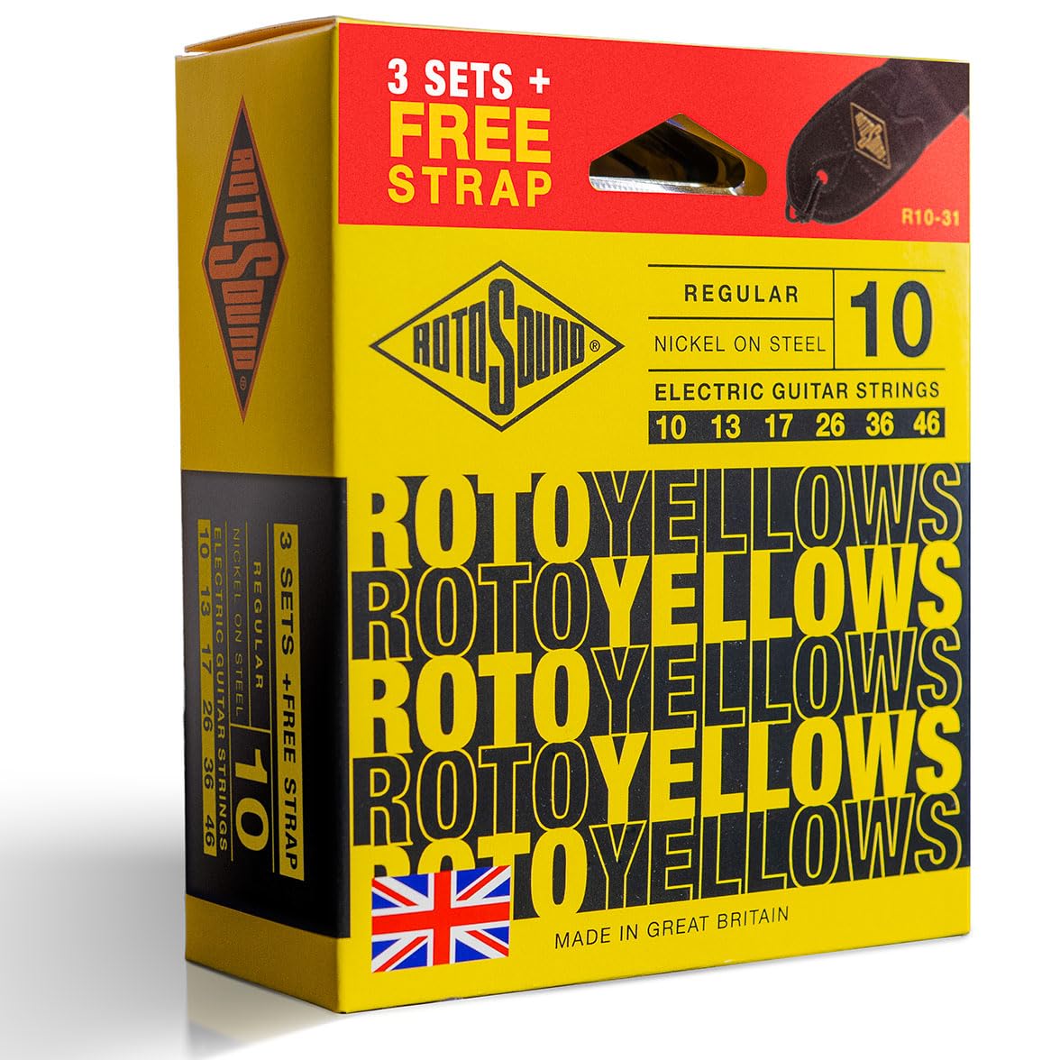 Rotosound R10Vp Value Pack R10 (3 Sets R10 + Free Strap)