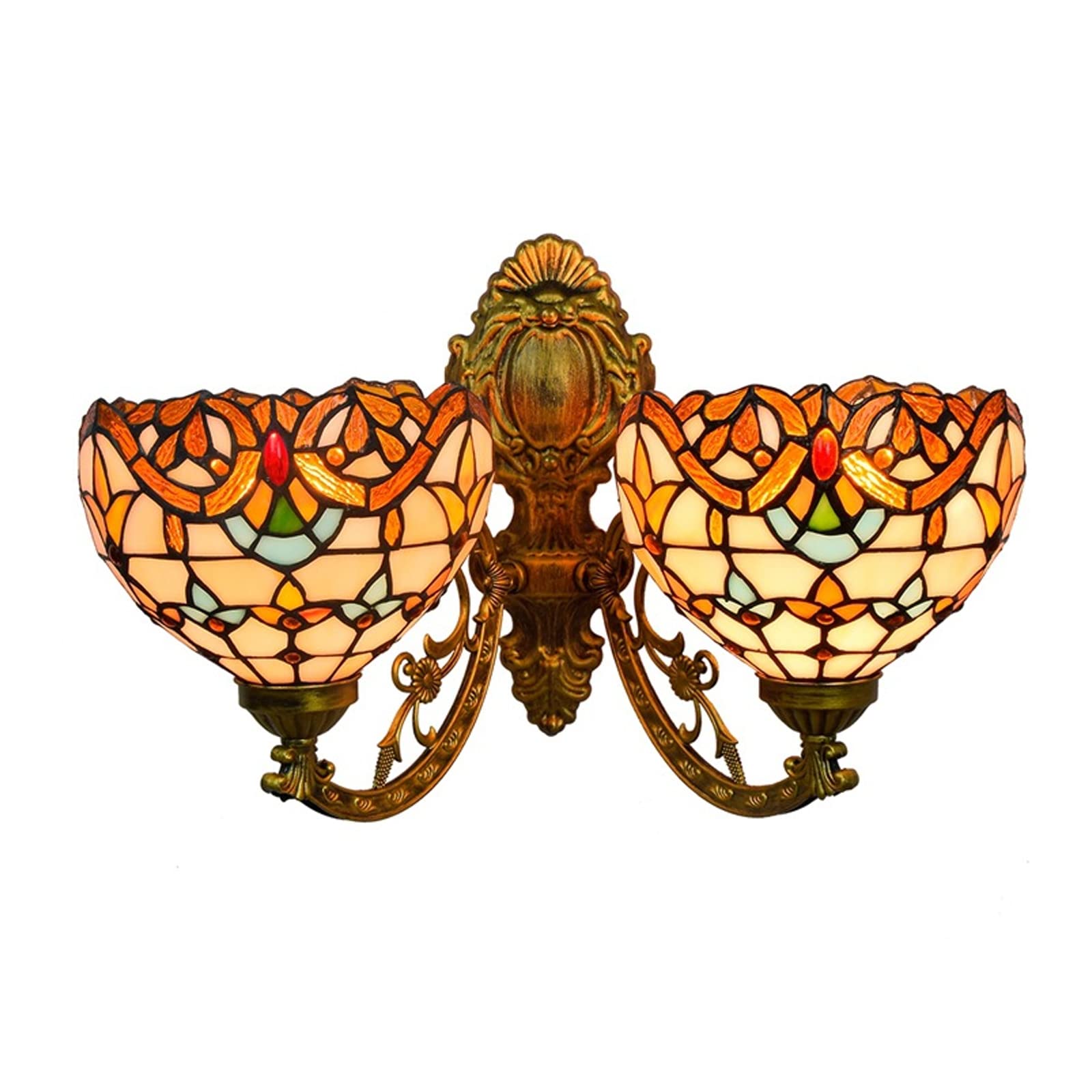 SXSCARKX Double Head Wall Lamp Tiffany Style Baroque Pattern Stained Glass Light Corridor Aisle Bedroom Sconces for Home Indoor Lighting Needed
