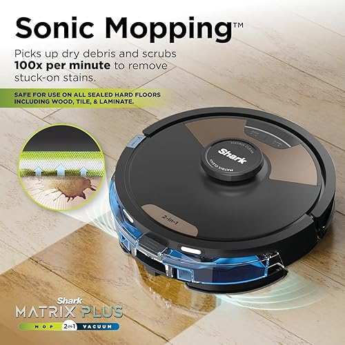 Miniatura 4 de Shark Matrix Plus 2 en 1 robot aspiradora y trapeador sónico, mapeo del hogar, base HEPA sin bolsa con capacidad de 30 días, CleanEdge, para pelo de